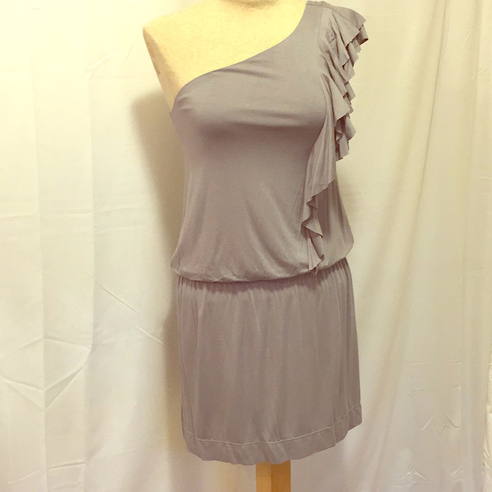 Express Gray One Shoulder Ruffle Dress